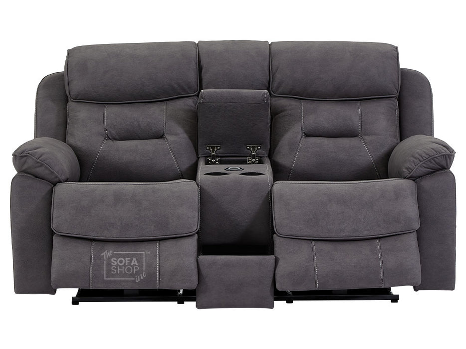 2 Seater Electric Recliner Sofa in Black Fabric with USB, Console, Cup holders & Storage - Florence