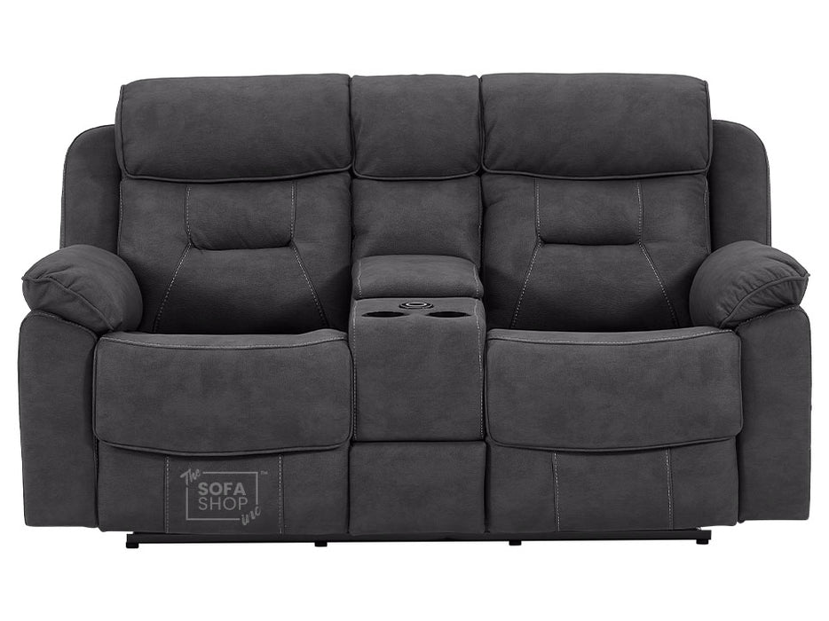 2 Seater Electric Recliner Sofa In Black Resilience Fabric With Power Headrest, Chilled Cup Holders & Storage Box - Florence