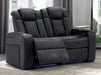 2 Seater Reclining Sofa in Leather with Storage Boxes & USB, Cupholders & Massage for Ultimate Comfort | Black Leather Aire | Capri | The Sofa Shop