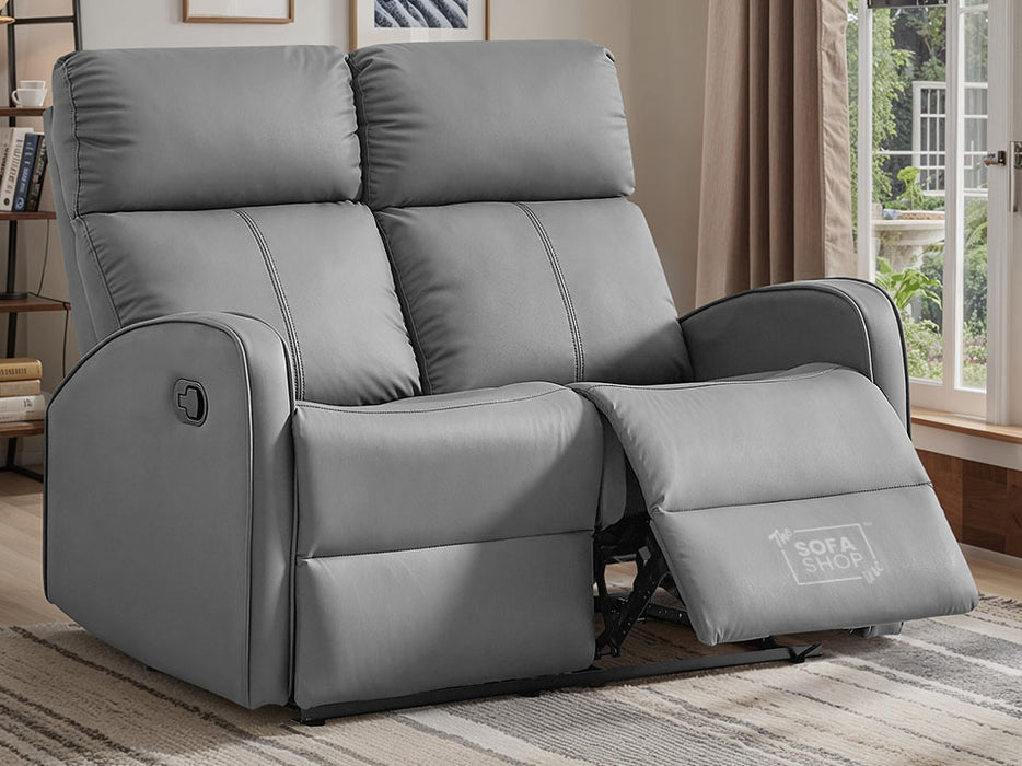 2 Seater Leather Recliner Sofa in Grey - Parma