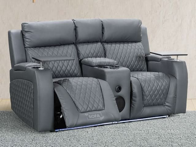 2-Seater Electric Recliner with Power, Massage, and Console | Smart Cinema Sofa in Grey Leather | Venice | Sofa Sale
