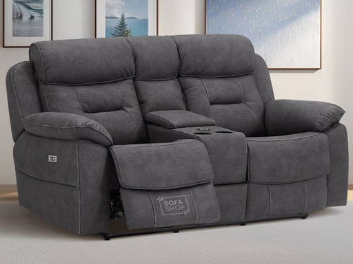 2 Seater Electric Recliner Sofa In Black Resilience Fabric With Power Headrest, Chilled Cup Holders & Storage Box - Florence