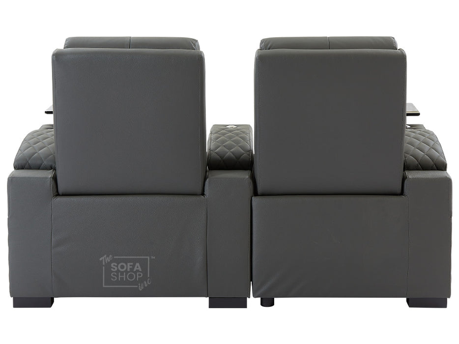 2 Seater Electric Recliner Sofa & Cinema Seats in Grey Real Leather With Power Lumbar Support, Chilled Cupholders,  Console, Storage Boxes - Assisi