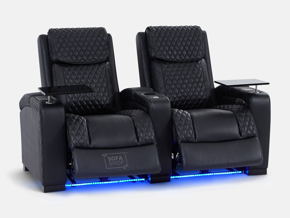 3+2 Piece Electric Home Cinema Theatre Sofa Set | Black Real Leather Couch Suite with Reclining Seats & USB Charging Ports | Torino | Sofa Shop