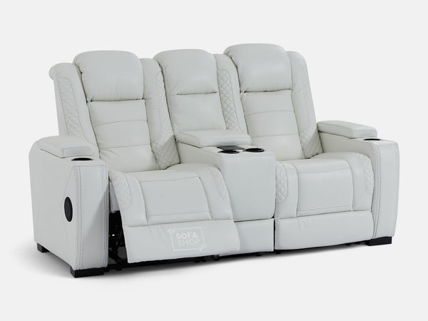 2 Seater Electric Recliner Sofa with Cooler Cupholders, USB, Bluetooth, Wireless Charging & Console | White Real Leather | Napoli | Sofa Shop