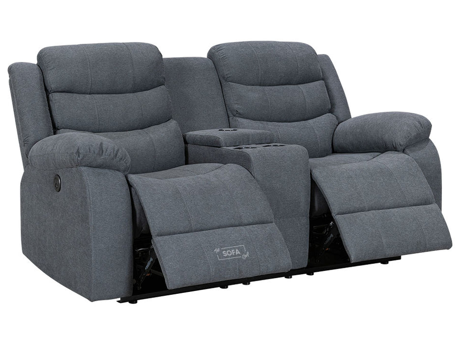 2+1 Electric Recliner Sofa Set inc. Chair in Dark Grey Fabric Chenille with Storage & Cup Holders - 2 Piece Chelsea Power Sofa Set