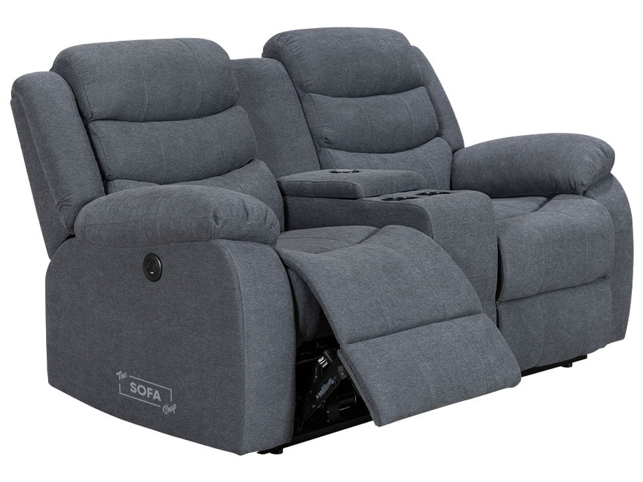 2+2 Electric Recliner Sofa Set - Dark Grey Fabric Sofa Package with USB, Storage, Wireless Charger & Cup Holders - Chelsea
