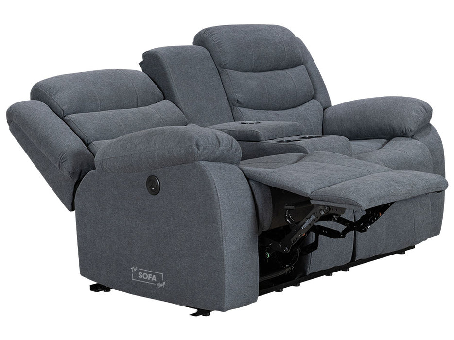 2 Seater Electric Recliner Sofa in Dark Grey Fabric with USB, Console, Cup holders & Storage - Chelsea