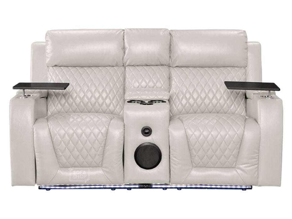 2+1 Electric Recliner Sofa Set inc. Cinema Seat in Cream Leather. 2 Piece Cinema Sofa with USB Ports, Massage & Wireless Charger - Venice Series One