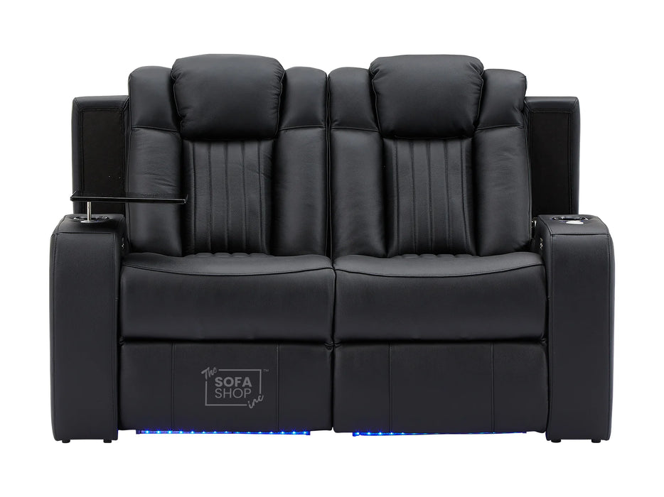 3 2 Electric Recliner Sofa Set with USB Ports, Drink Holders & Storage Boxes - Black Real Leather 2 Piece Cinema Sofa - Capri