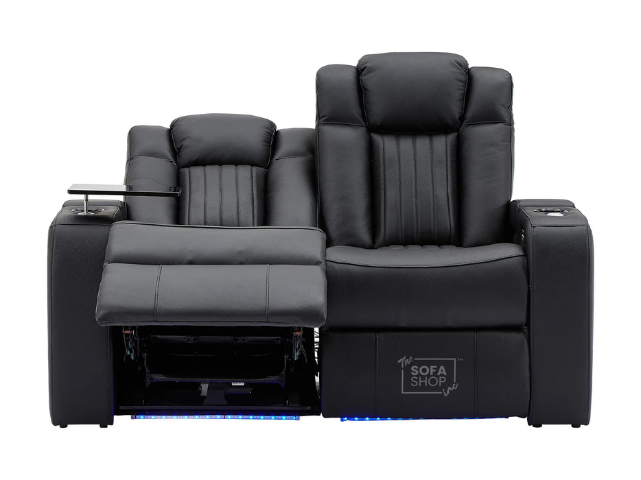 2+1 Electric Recliner Cinema Sofa Set in Black Real Leather with USB Ports, Cup Holders, Storage Boxes & Wireless Charger  - Capri