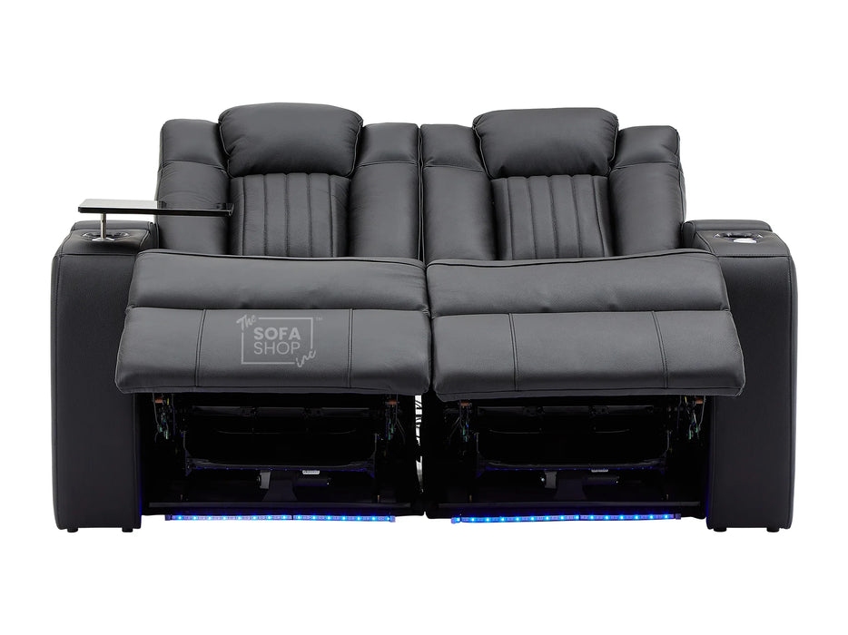 Electric Recliner Cinema Sofa Set 3 2 1 in Black Real Leather with Cup Holders, Storage Boxes, and USB Ports - Capri