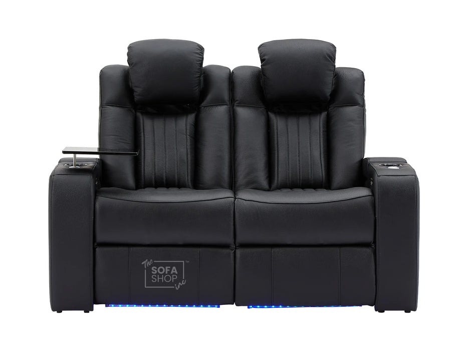 3 2 Electric Recliner Sofa Set with USB Ports, Drink Holders & Storage Boxes - Black Real Leather 2 Piece Cinema Sofa - Capri