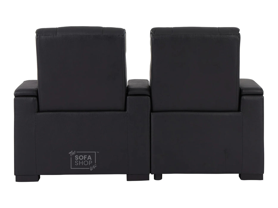 3 2 Electric Recliner Sofa Set in Black Real Leather 2 Piece Cinema Sofa with USB Ports, Chilled Cupholders & Storage Boxes - Rimini