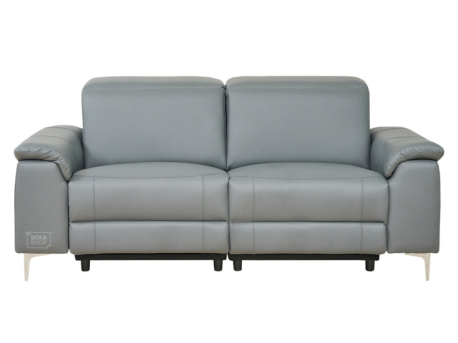 3 Seater Grey Leather Electric Recliner Sofa with Adjustable Headrest & USB Ports - Solero