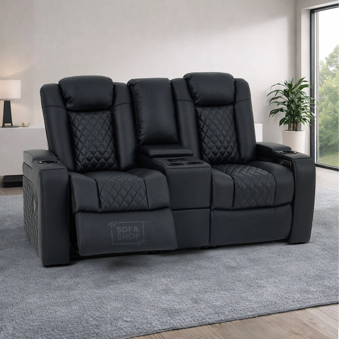 2 Seater Smart Tech Electric Recliner Cinema Sofa | Luxury Theatre Seating | Black Real Leather | Milano