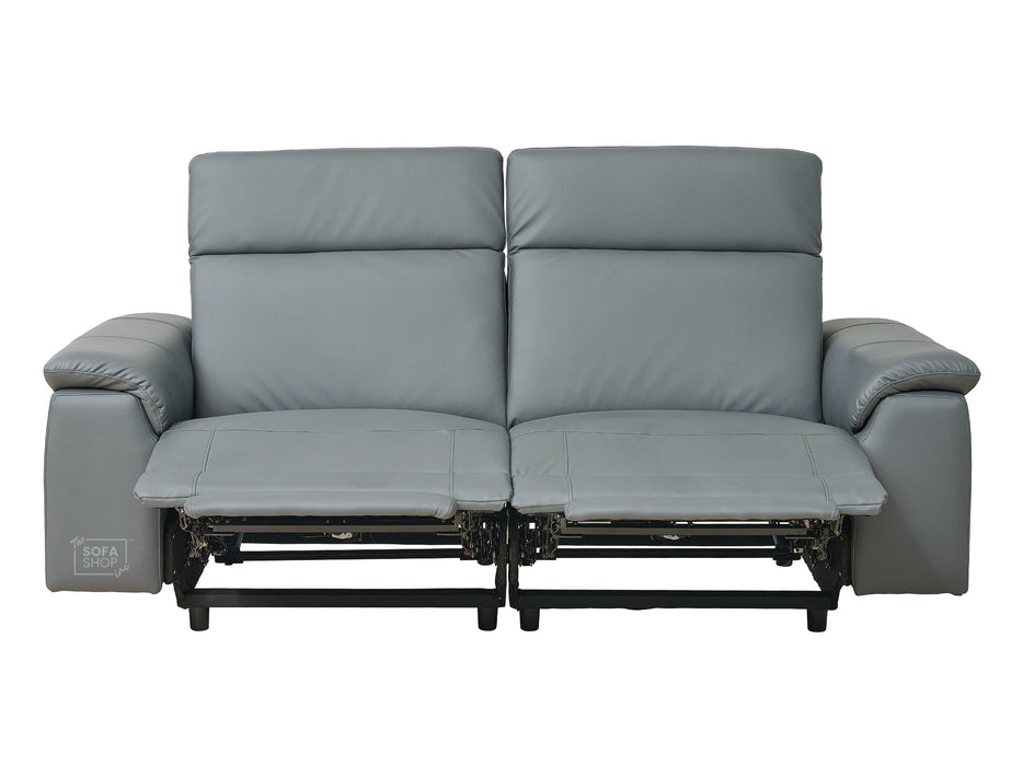 3 Seater Grey Leather Electric Recliner Sofa with Adjustable Headrest & USB Ports - Solero