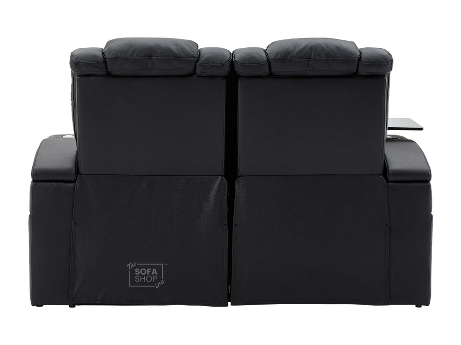 Electric Recliner Cinema Sofa Set 3 2 1 in Black Real Leather with Cup Holders, Storage Boxes, and USB Ports - Capri