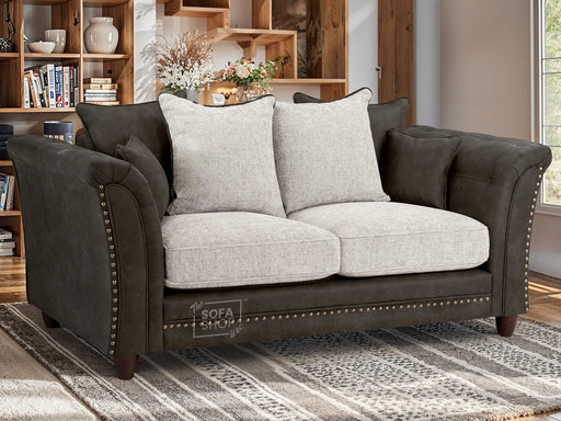 2 Seater Chesterfield Sofa in Grey Faux Leather - Bella