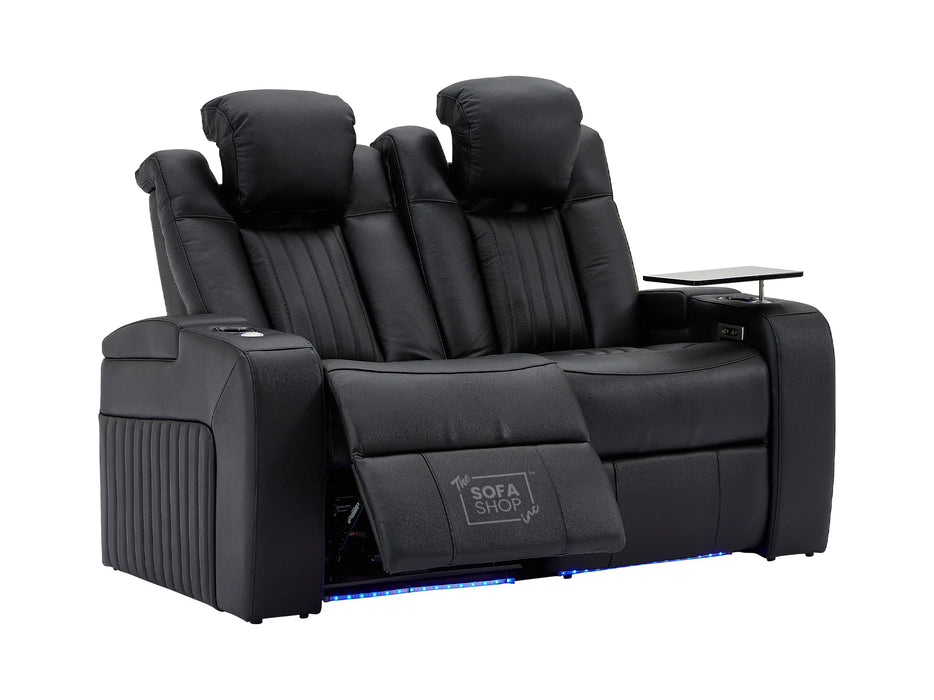 Electric Recliner Cinema Sofa Set 3 2 1 in Black Real Leather with Cup Holders, Storage Boxes, and USB Ports - Capri