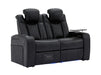 2 Seater Electric Recliner Smart Cinema Sofa in Black Real Leather with Power, Massage, Console, and Adjustable Headrest- Capri