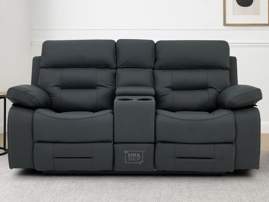 3+2 Electric Recliner Sofa Set in Grey Real Leather | Hi-Tech Cinema Package with Massage, Drop-Down Table, Power Headrest, Power Recliner, Storage Drawer, USB & Wireless Charging | Grey Real Leather | Sicily