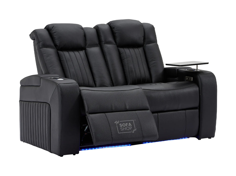 Electric Recliner Cinema Sofa Set 3 2 1 in Black Real Leather with Cup Holders, Storage Boxes, and USB Ports - Capri