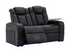 2 Seater Reclining Sofa in Leather with Storage Boxes & USB, Cupholders & Massage for Ultimate Comfort | Black Leather Aire | Capri | The Sofa Shop