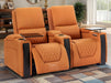 2 Seater Electric Recliner Sofa & Cinema Seats in Orange Real Leather With Power Lumbar Support, Chilled Cupholders,  Console, Storage Boxes - Assisi