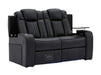 2 Seater Electric Recliner Smart Cinema Sofa in Black Real Leather with Power, Massage, Console, and Adjustable Headrest- Capri