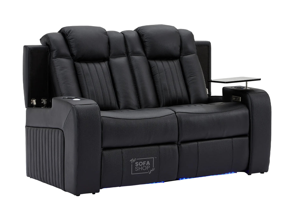 Electric Recliner Cinema Sofa Set 3 2 1 in Black Real Leather with Cup Holders, Storage Boxes, and USB Ports - Capri