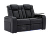 2 Seater Electric Recliner Smart Cinema Sofa in Black Real Leather with Power, Massage, Console, and Adjustable Headrest- Capri