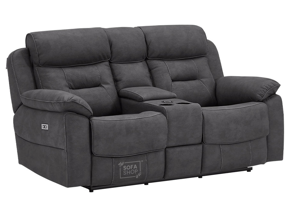 2 Seater Electric Recliner Sofa In Black Resilience Fabric With Power Headrest, Chilled Cup Holders & Storage Box - Florence