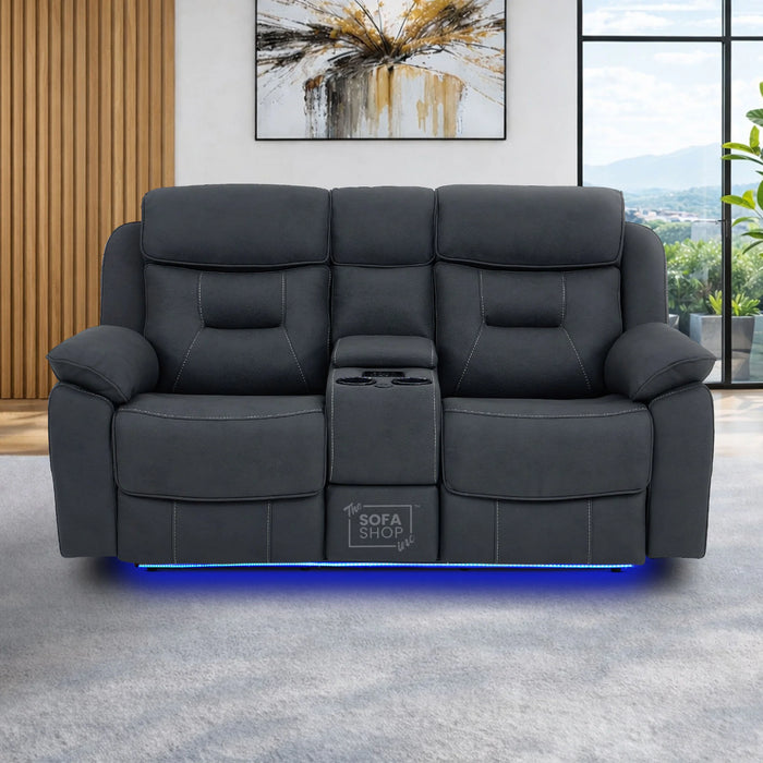 2 Seat Electric Recliner Home Cinema Sofa | Fabric Couch In Charcoal Grey | Hi-Tech Sofa with Massage + Chilled Cupholders + Console + USB | Florence