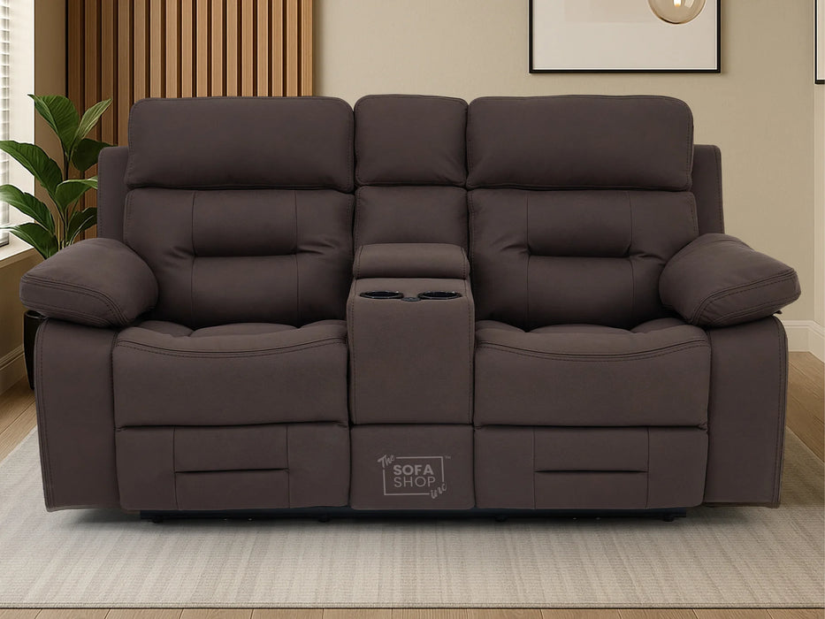 3+2 Electric Recliner Sofa Set in Brown Resillience Fabric | Hi-Tech Cinema Package with Massage, Drop-Down Table, Power Headrest, Power Recliner, Storage Drawer, USB & Wireless Charging | Sicily