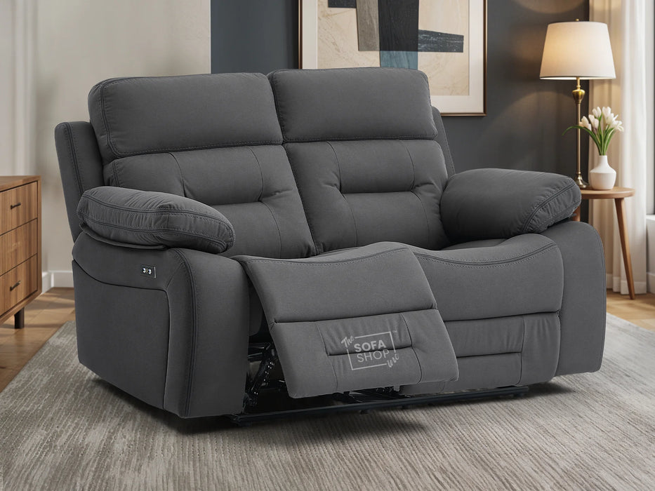 2 Seater Electric Recliner Fabric Sofa | Grey Recliner With USB Ports | Sicily | Sofa Sale | The Sofa Shop