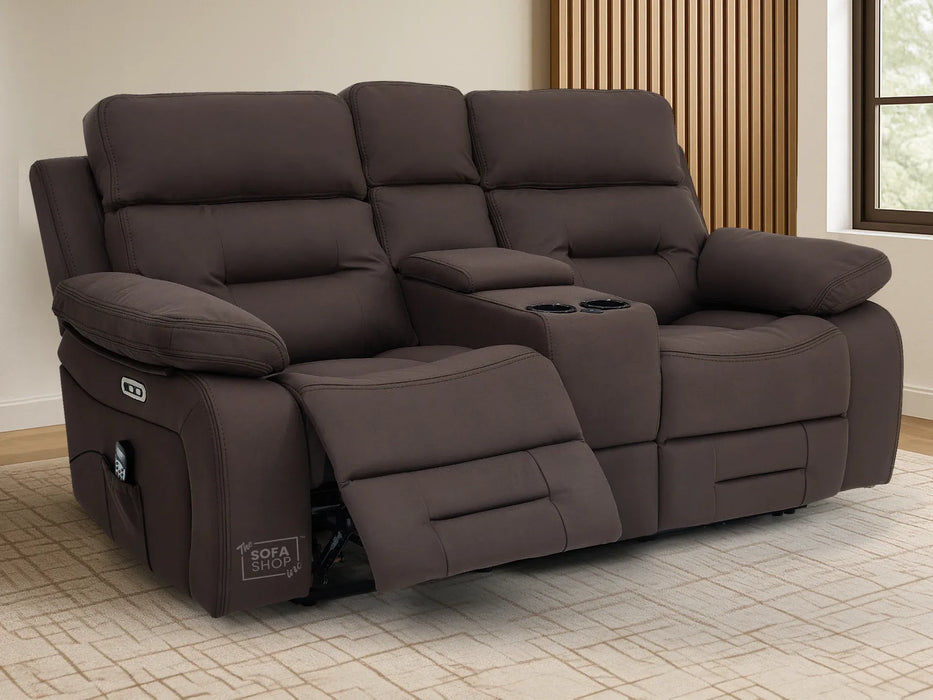 3+2 Electric Recliner Sofa Set in Brown Resillience Fabric | Hi-Tech Cinema Package with Massage, Drop-Down Table, Power Headrest, Power Recliner, Storage Drawer, USB & Wireless Charging | Sicily