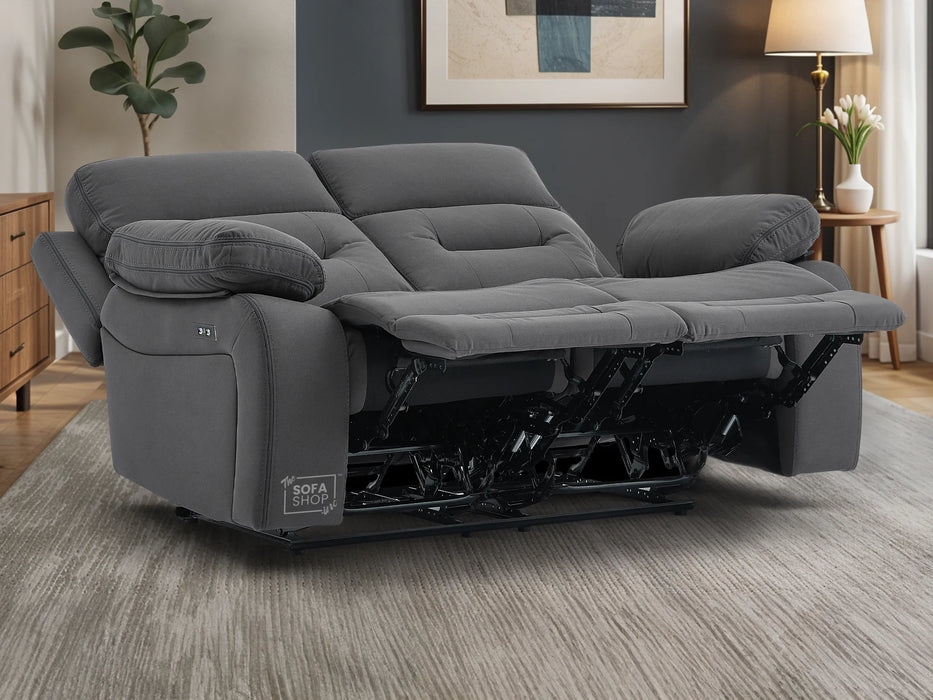 2 Seater Electric Recliner Fabric Sofa | Grey Recliner With USB Ports | Sicily | Sofa Sale | The Sofa Shop