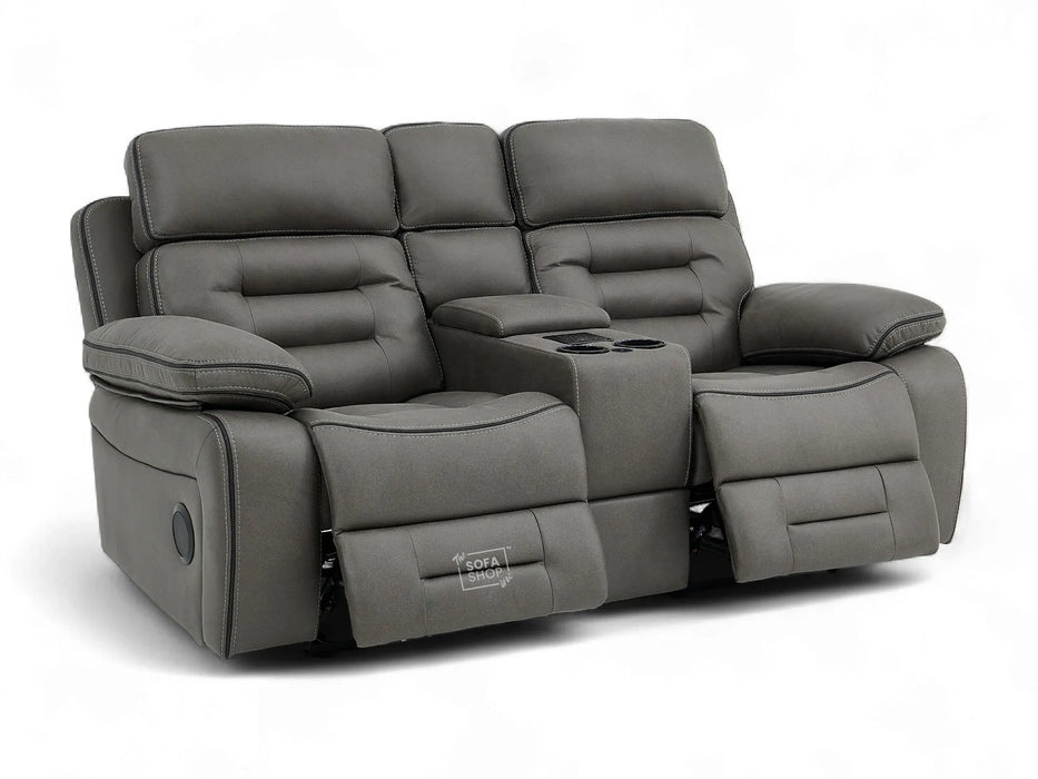 3+2 Sofa Set. Electric Cinema Sofa Suite in Graphite Fabric | Hi-Tech Sofa Set with Cupholders + Console + Power + USB + Speakers | Tuscany | The Sofa Shop