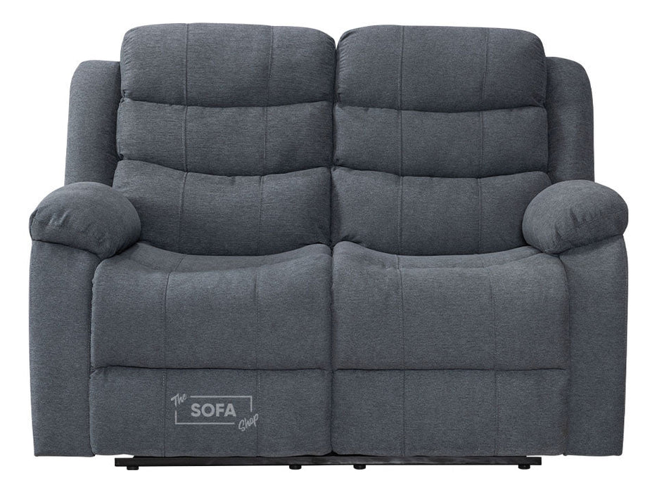 3 2 Recliner Sofa Set Plus Pouffe & Footstool in Dark Grey Fabric with Drop-Down Table & Drink Holders - Sorrento