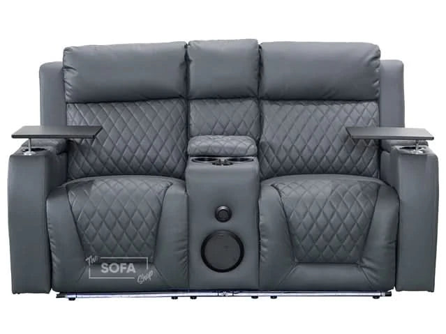 2-Seater Electric Recliner with Power, Massage, and Console | Smart Cinema Sofa in Grey Leather | Venice | Sofa Sale