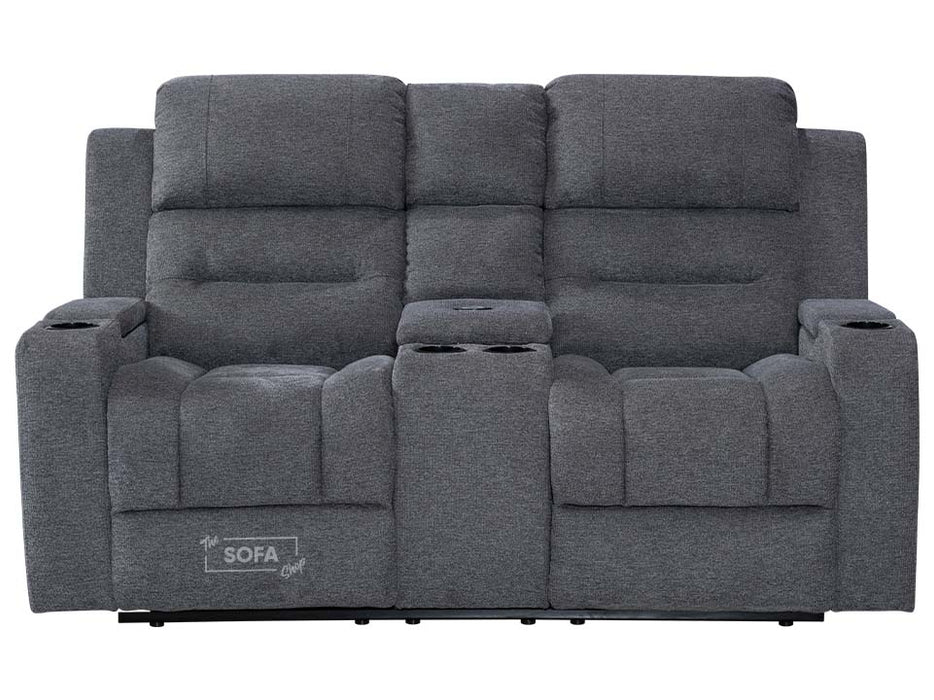 2 Seater Electric Recliner Sofa in Grey Woven Fabric With Power Headrest, USB, Console & Cup Holders - Lawson