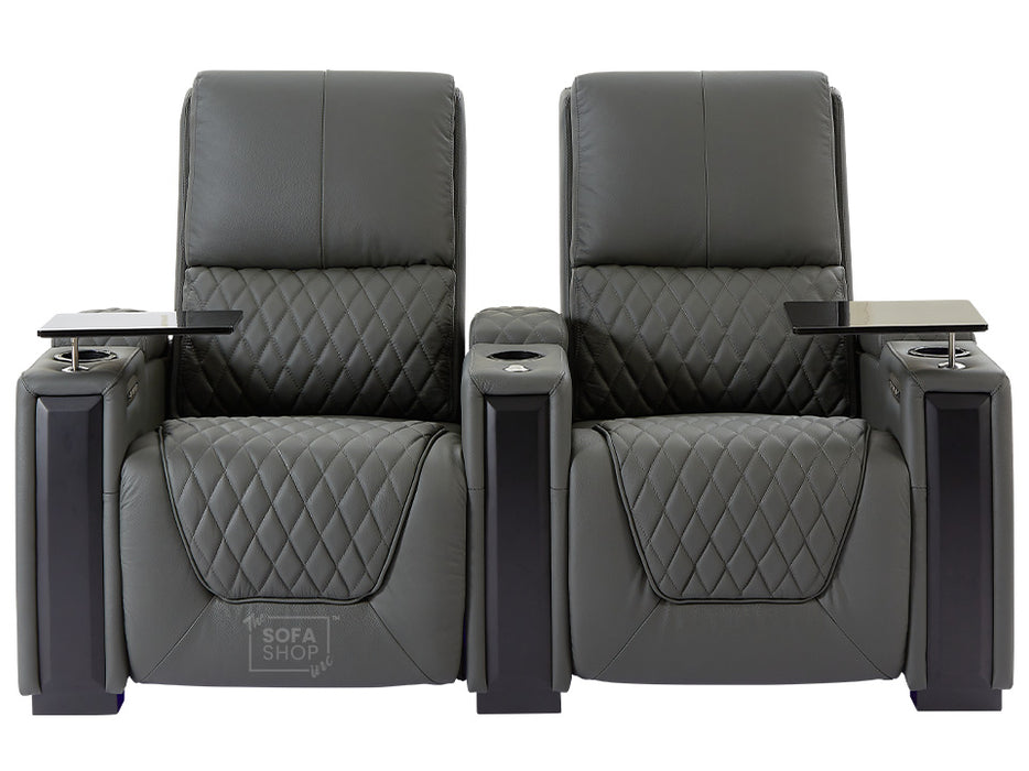 3 2 1 Seater Electric Recliner Sofa Set & Cinema Seats in Grey Real Leather With Power Lumbar Support, Chilled Cupholders & Power Headrests - Assisi