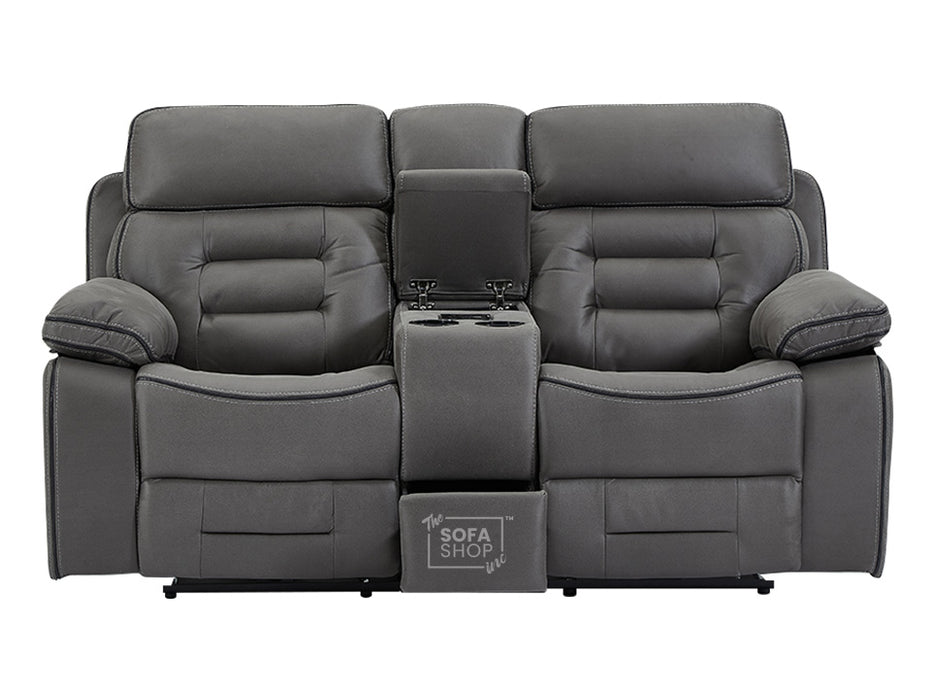 2+1 Electric Recliner Sofa Set inc. Cinema Seat in Grey Resilience Fabric. 2 Piece Cinema Sofa With LED Cup Holders & Usb Ports & Storage - Tuscany