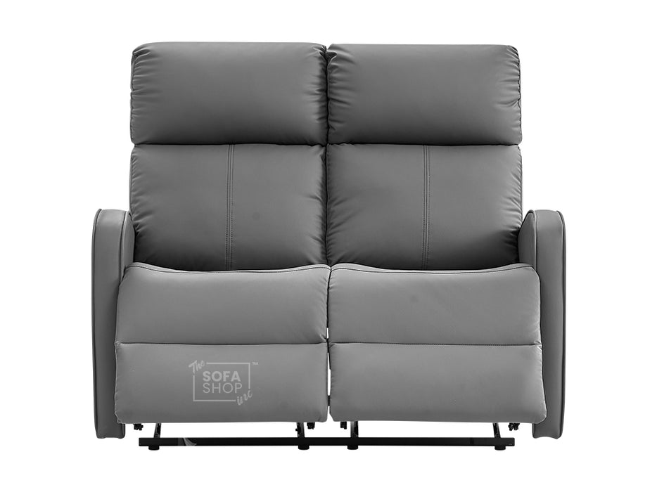 3 2 Recliner Sofa Set. 2 Piece Recliner Sofa Package Suite in Grey Leather with Drop-Down Table & Drink Holders- Parma