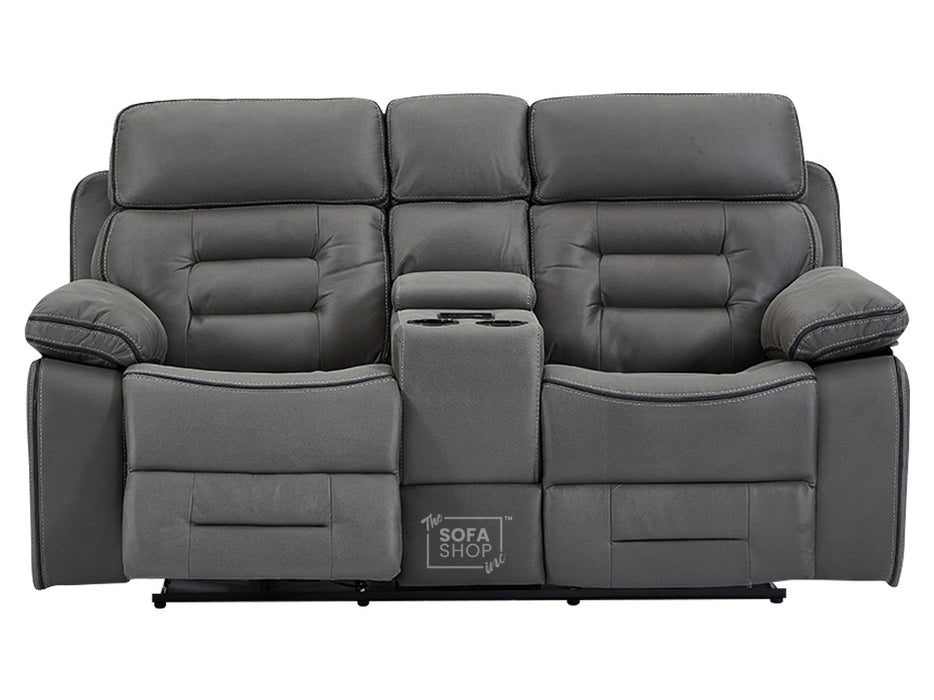2+2 Recliner Sofa Set - Cinema Sofa Package In Grey Resilience Fabric with Consoles, Speakers, Cup Holders, Power Headrest & More- Tuscany
