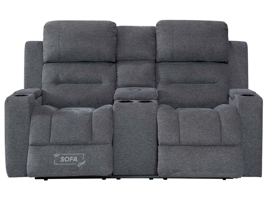 2+1 Electric Recliner Sofa & Chair Set in Grey Woven Fabric With LED Cup Holders & Wireless Charger & Massage - Lawson