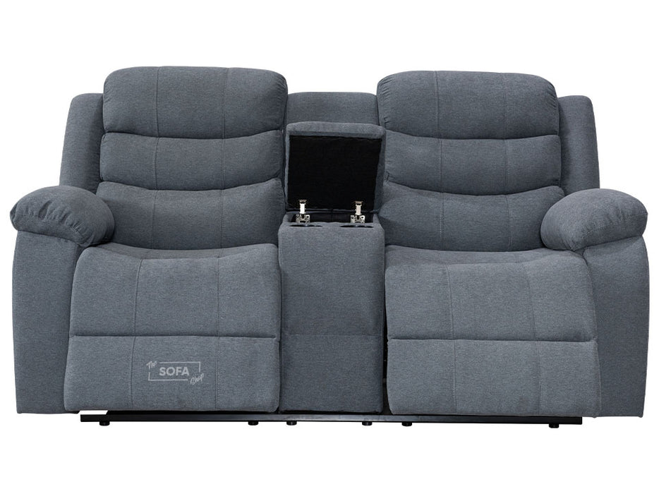 2 1 1 Electric Recliner Sofa Set inc. Chairs in Dark Grey Fabric Chenille with USB Ports & Cup Holders - 3 Piece Chelsea Power Sofa Set