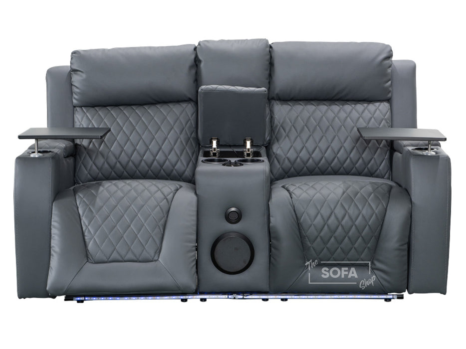 2 Seater Electric Recliner Smart Cinema Sofa in Grey Leather with Power, Massage, Console, and Speakers - Venice Series One