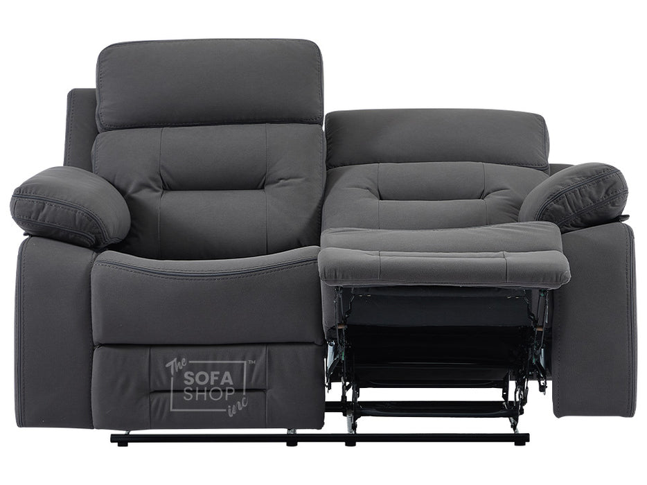 3 2 1 Recliner Sofa Set. 3 Piece Recliner Sofa Package Suite in Dark Grey Fabric with Drop-Down Table & Drinks Holder- Foster